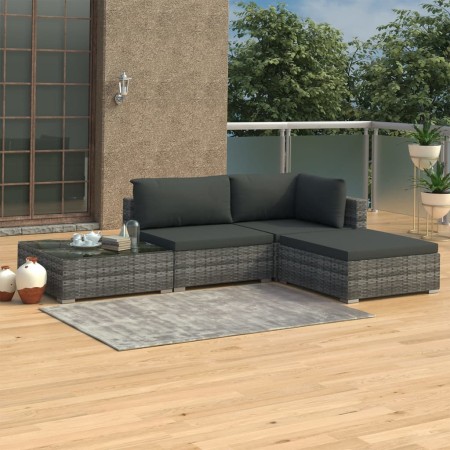 Set de muebles de jardín 4 pzas y cojines ratán sintético gris en Conjuntos de jardín | Comprar online en Foru.es