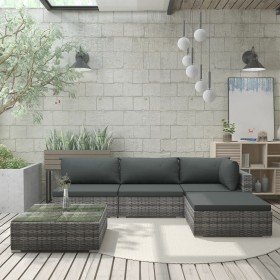 Set de muebles de jardín 5 pzas y cojines ratán sintético gris en Conjuntos de jardín | Comprar online en Foru.es