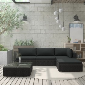 Set muebles de jardín 5 piezas y cojines ratán sintético negro en Conjuntos de jardín | Comprar online en Foru.es