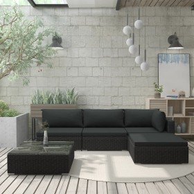 Set muebles de jardín 5 piezas y cojines ratán sintético negro en Conjuntos de jardín | Comprar online en Foru.es
