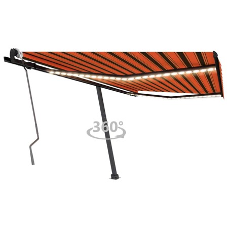 Toldo manual retráctil con LED naranja y marrón 450x300 cm en Toldos | Comprar online en Foru.es