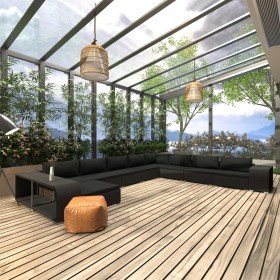 Muebles de jardín de 11 piezas con cojines ratán sintético negro en Conjuntos de jardín | Comprar online en Foru.es