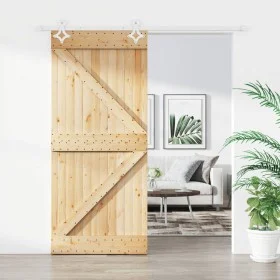 Puerta corredera con herrajes madera maciza de pino 90x210 cm de vidaXL, Puertas - Ref: Foro24-3203160, Precio: 197,69 €, Des...
