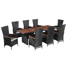 Set comedor de jardín 9 piezas y cojines ratán sintético negro en Conjuntos de jardín | Comprar online en Foru.es