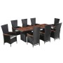 Set comedor de jardín 9 piezas y cojines ratán sintético negro en Conjuntos de jardín | Comprar online en Foru.es