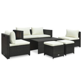 Set muebles de jardín 6 piezas y cojines ratán sintético marrón en Conjuntos de jardín | Comprar online en Foru.es
