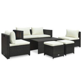 Set muebles de jardín 6 piezas y cojines ratán sintético marrón en Conjuntos de jardín | Comprar online en Foru.es