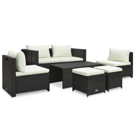 Set muebles de jardín 6 piezas y cojines ratán sintético marrón en Conjuntos de jardín | Comprar online en Foru.es