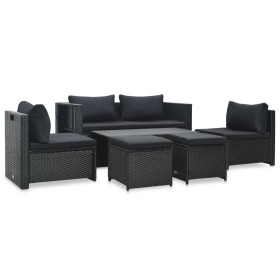 Set muebles de jardín 6 piezas y cojines ratán sintético negro en Conjuntos de jardín | Comprar online en Foru.es