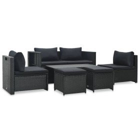 Set muebles de jardín 6 piezas y cojines ratán sintético negro en Conjuntos de jardín | Comprar online en Foru.es