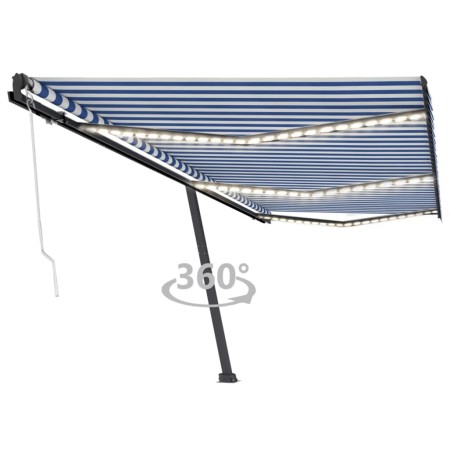 Toldo automático LED sensor de viento azul y blanco 600x300 cm en Toldos | Comprar online en Foru.es