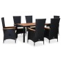 Set comedor de jardín 7 piezas ratán sintético y madera negro en Conjuntos de jardín | Comprar online en Foru.es