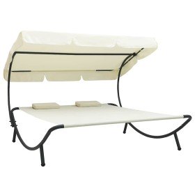 Tumbona de exterior con dosel y almohadas blanco crema en Camas para exterior | Comprar online en Foru.es