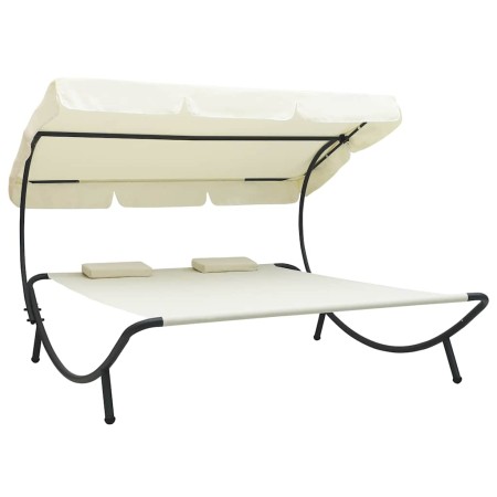 Tumbona de exterior con dosel y almohadas blanco crema en Camas para exterior | Comprar online en Foru.es
