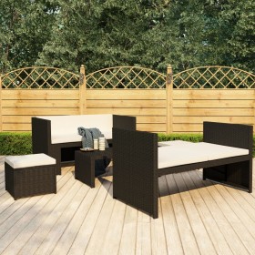 Set muebles de jardín 5 piezas y cojines ratán sintético negro en Conjuntos de jardín | Comprar online en Foru.es