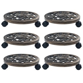 Soporte con ruedas de plantas 6 uds plástico color bronce 30 cm en Soportes para macetas | Comprar online en Foru.es
