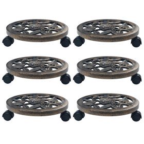 Soporte con ruedas de plantas 6 uds plástico color bronce 30 cm en Soportes para macetas | Comprar online en Foru.es