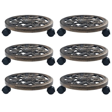Soporte con ruedas de plantas 6 uds plástico color bronce 30 cm en Soportes para macetas | Comprar online en Foru.es