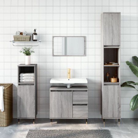 Armario de baño madera contrachapada gris Sonoma 30x30x190 cm de vidaXL, Tocadores de baño - Ref: Foro24-831530, Precio: 82,9...