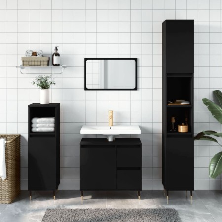Armario de baño madera contrachapada negro 30x30x190 cm de vidaXL, Tocadores de baño - Ref: Foro24-831525, Precio: 82,53 €, D...