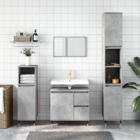 Armario de baño madera contrachapada gris hormigón 30x30x190 cm de vidaXL, Tocadores de baño - Ref: Foro24-831536, Precio: 77...