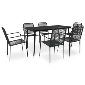 Set de comedor de jardín 7 pzas cuerda de algodón y acero negro en Conjuntos de jardín | Comprar online en Foru.es