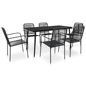 Set de comedor de jardín 7 pzas cuerda de algodón y acero negro en Conjuntos de jardín | Comprar online en Foru.es