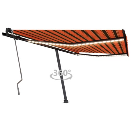 Toldo manual retráctil con LED naranja y marrón 450x350 cm en Toldos | Comprar online en Foru.es
