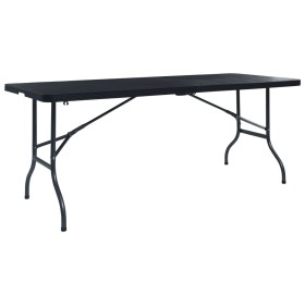 Mesa de jardín plegable imitación ratán HDPE negro 180x75x72 cm en Mesas de jardín | Comprar online en Foru.es
