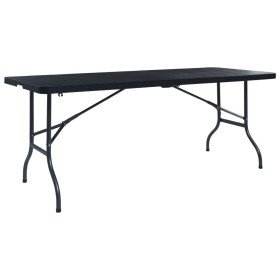 Mesa de jardín plegable imitación ratán HDPE negro 180x75x72 cm en Mesas de jardín | Comprar online en Foru.es