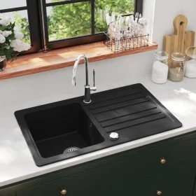 Küchenspüle aus Granit mit schwarzer Schüssel und Abtropffläche von vidaXL, Sinkt - Ref: Foro24-141669, Preis: 201,92 €, Raba...