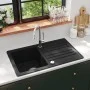 Fregadero de cocina de granito con un seno y escurridor negro de vidaXL, Fregaderos - Ref: Foro24-141669, Precio: 201,92 €, D...