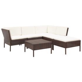 Set muebles de jardín 6 piezas y cojines ratán sintético marrón en Conjuntos de jardín | Comprar online en Foru.es