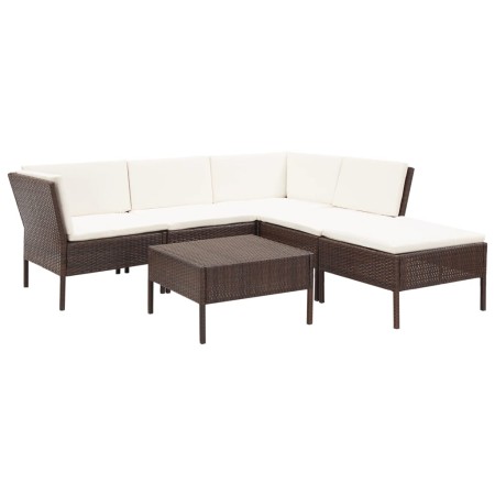Set muebles de jardín 6 piezas y cojines ratán sintético marrón en Conjuntos de jardín | Comprar online en Foru.es