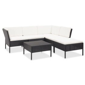Set muebles de jardín 6 piezas y cojines ratán sintético negro en Conjuntos de jardín | Comprar online en Foru.es