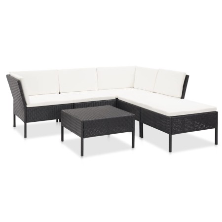 Set muebles de jardín 6 piezas y cojines ratán sintético negro en Conjuntos de jardín | Comprar online en Foru.es