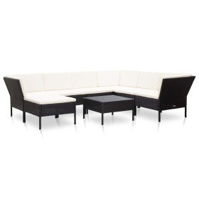 Set muebles de jardín 8 piezas y cojines ratán sintético negro en Conjuntos de jardín | Comprar online en Foru.es
