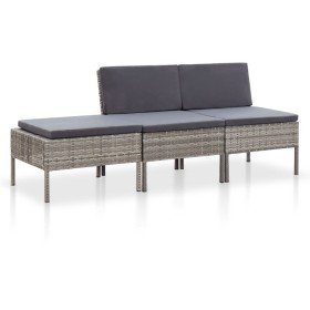 Set de muebles de jardín 3 pzas y cojines ratán sintético gris en Conjuntos de jardín | Comprar online en Foru.es