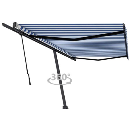 Toldo de pie retráctil manual azul y blanco 500x350 cm en Toldos | Comprar online en Foru.es