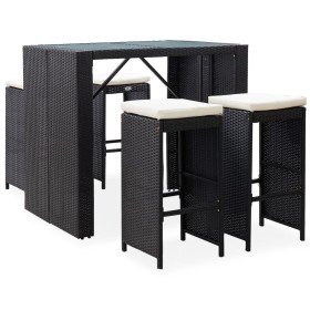 Mesa y sillas de bar jardín 5 pzas ratán sintético vidrio negro en Conjuntos de jardín | Comprar online en Foru.es