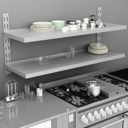 Estantería pared flotante 2 niveles acero inoxidable 150x30 cm en Estanterías | Comprar online en Foru.es