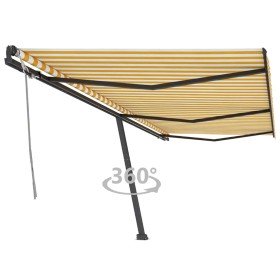 Toldo de pie retráctil manual amarillo y blanco 600x350 cm en Toldos | Comprar online en Foru.es