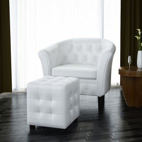 Sillón con taburete cuero sintético blanco en Sillones | Comprar online en Foru.es