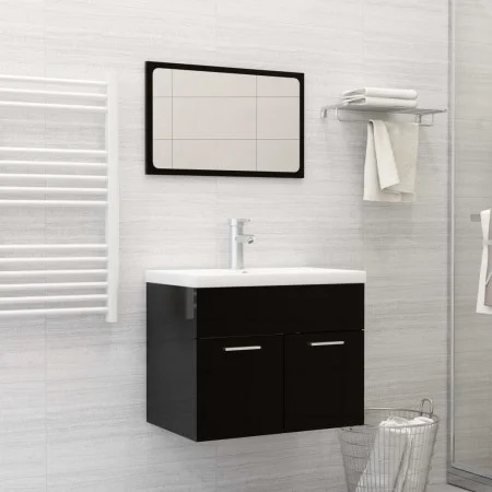 Set muebles de baño 2 piezas madera de ingeniería negro brillo de vidaXL, Muebles de baño - Ref: Foro24-804789, Precio: 50,84...