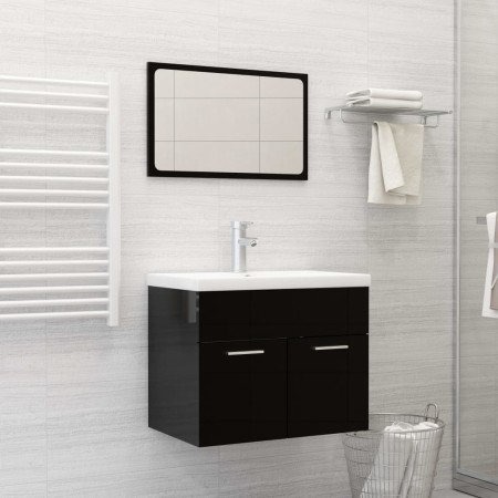Set muebles de baño 2 piezas madera de ingeniería negro brillo de vidaXL, Muebles de baño - Ref: Foro24-804789, Precio: 51,58...