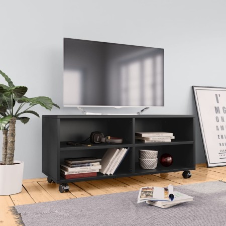 Mueble de TV con ruedas madera contrachapada negro 90x35x35 cm en Muebles TV | Comprar online en Foru.es