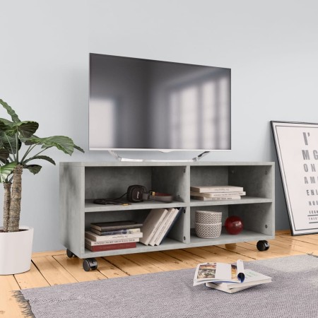 Mueble de TV con ruedas contrachapada gris hormigón 90x35x35 cm en Muebles TV | Comprar online en Foru.es