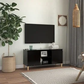 Mueble de TV con patas de madera maciza negro 103,5x35x50 cm de vidaXL, Muebles TV - Ref: Foro24-805960, Precio: 65,06 €, Des...