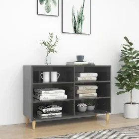 Aparador de madera contrachapada gris brillante 103,5x35x70 cm de vidaXL, Taquillas y armarios de almacenamiento - Ref: Foro2...