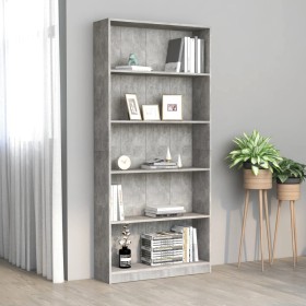 Estantería de 5 niveles contrachapada gris hormigón 80x24x175cm en Librerías y estanterías | Comprar online en Foru.es